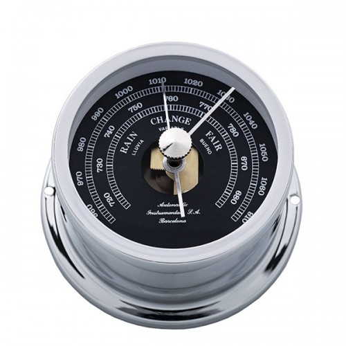 Chrome Aneroid Barometer (50mm Black Dial)